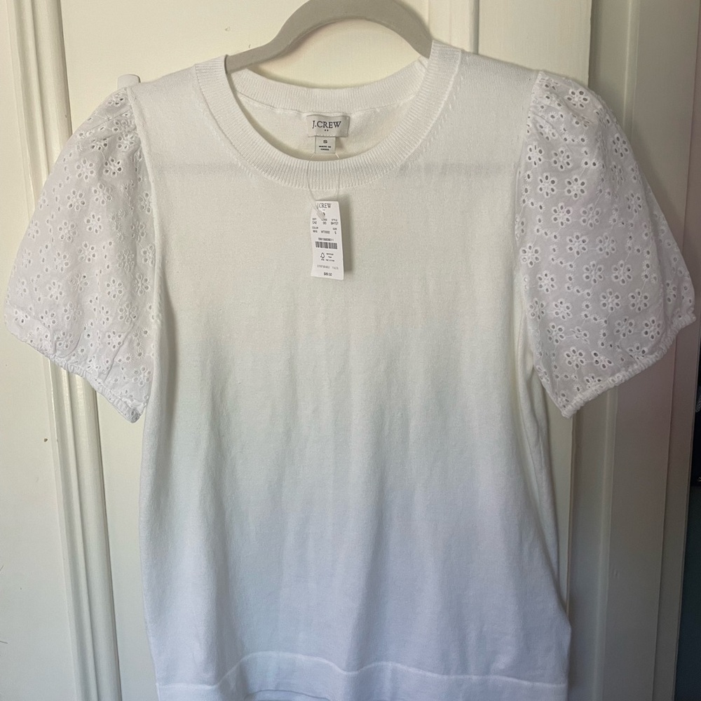 J. Crew White Puff Sleeve Ribbed T-Shirt NWT